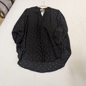Stitchfix Lush Warren Split Neck blouse, XL, Black with white dots